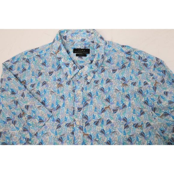 zara shirt men's XL all over tiger monkey jungle short sleeve button up slim fit - Picture 1 of 11